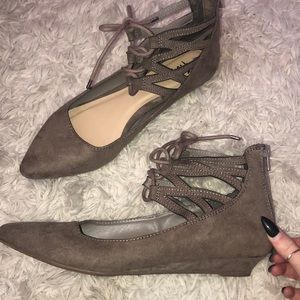Pointed toe ballerina lace up flats